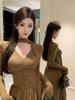 Niche Design Pleated Ribbon A-line Knit Dress – Women's Spring/Autumn Slimming Long Style