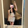 Bohemian Style Holiday Wear Pure Desire Royal Sister Polka Dot Neck Vest Short Skirt Sexy and Beautiful Two Women