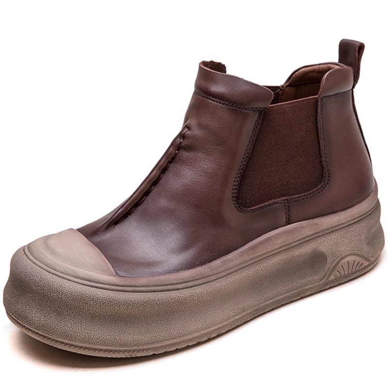 Fashion GKTINOO 2025 Autumn New Genuine Leather Flat Platform Shoes Versatile Round Toe Comfortable Thick Soled Women's Ankle Boots