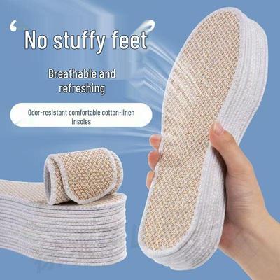 Breathable Sweat-Absorbent Linen Insoles for Men with Odor Resistance and Mugwort Deodorizing, Soft and Comfortable for All Seasons