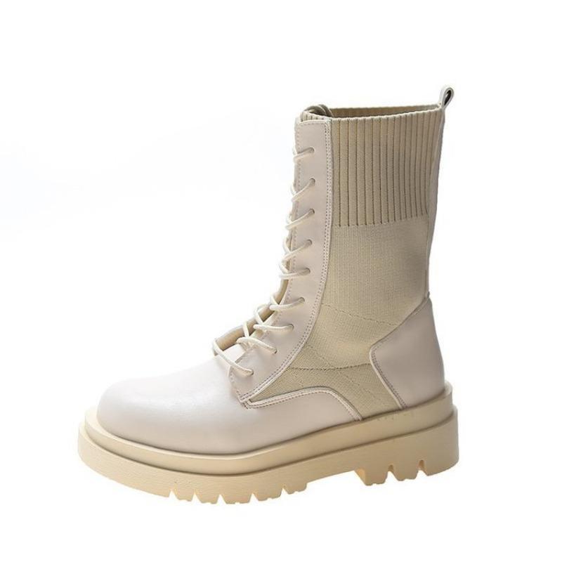 New British Style Knitted Elastic Thick Soled Short Boots Women Autumn Winter Fashion Street Pography Motorcycle Boots Women