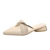 Lazy sandals new medium heel thick heel pointed head bag head half slippers women's summer wear