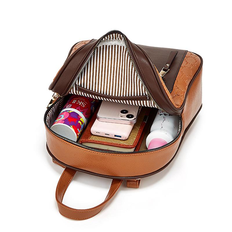 Fashion Backpacks Women's Contrast Color Shoulder Bags Female Soft Leather Rucksack Ladies Large Capacity Handbags and Purses