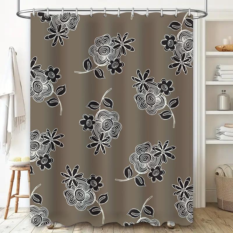 Floral Black White Bath Shower Curtain Luxury Waterproof Decorative Bathtub Liner for Bathroom Decoration Home Accents (180x240c