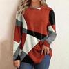 Women Tops Round Neck Long Sleeve Contrast Color Geometric Print Loose Fit Tee Shirt Casual Pullover Tops