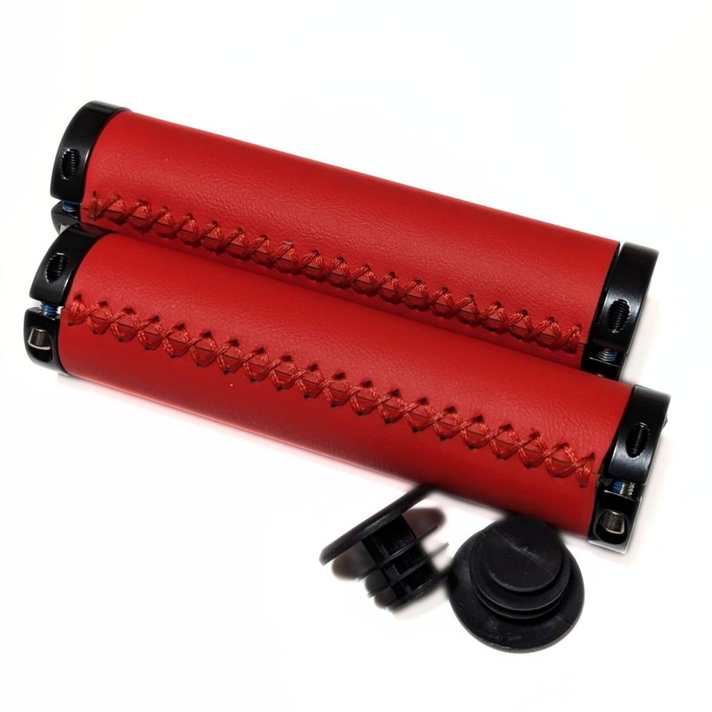 Sakurawing Universal Handlebar Grips, PU Leather, 22.2mm, Red, for Bicycles, Mountain Bikes, Road Bikes, and Cross Bikes