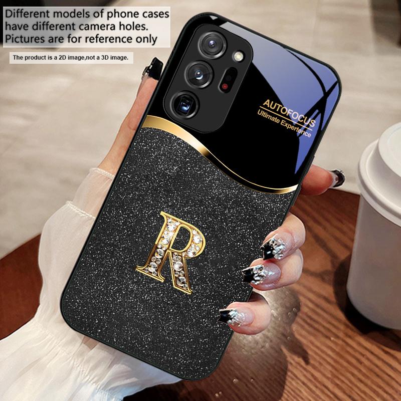Golden edged letter R For Samsung M 02 12 Note 8 9 10 20 A 01 A02 A03 Core 04 A05 06 10 12 13 14 15 A16 glass Ultra phone case