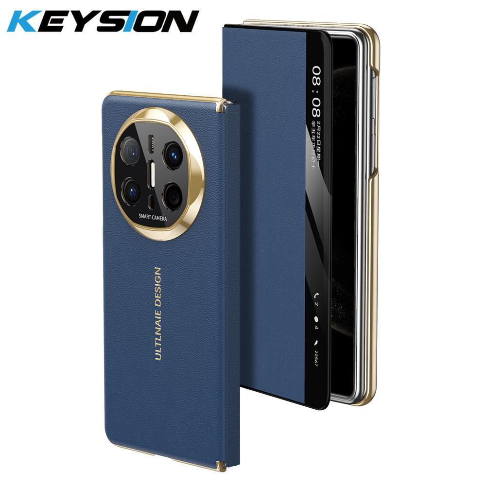 

KEYSION Роскошный чехол из искусственной кожи с покрытием для Huawei Mate X6, защита камеры, магнитная беспроводная зарядка, складной чехол для телефона for Huawei Mate X6 темно-синий