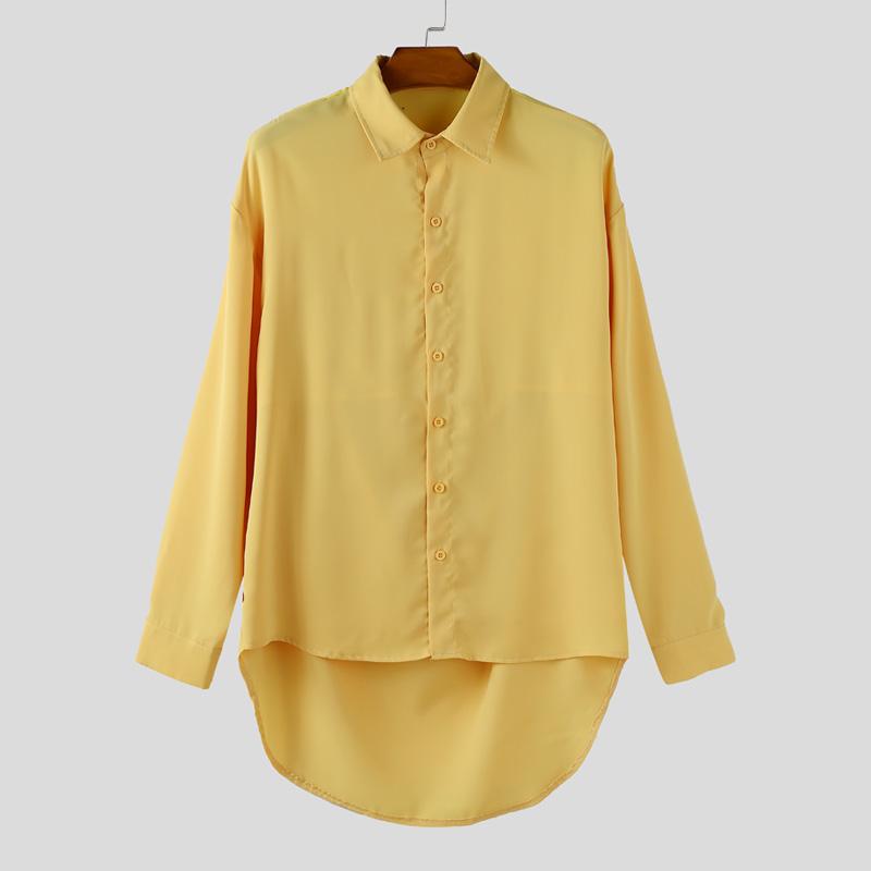 INCERUN Oversized Men Lapel Neck Long Sleeve Back Patchwork Casual Irregular Shirts