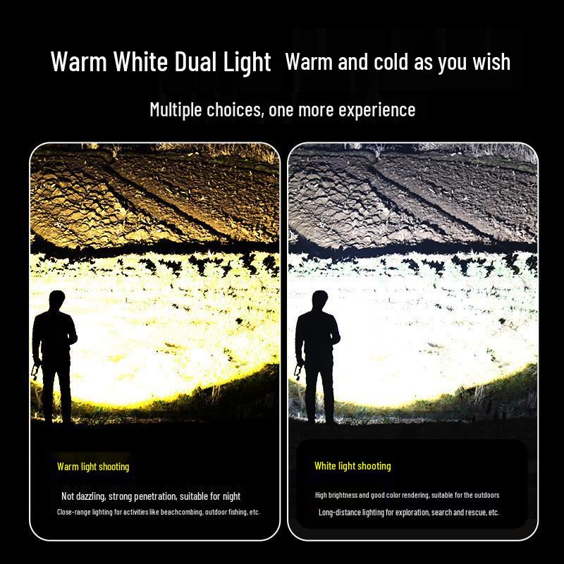 High-Brightness Long-Range Rechargeable LED Zoom Flashlight with White Laser and Digital Display for Outdoor Use