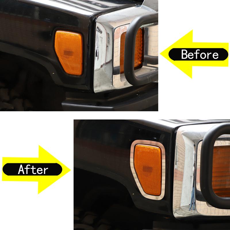 For Hummer H3 2005-2009 Stainless Steel Glossy Silver Car Side Turn Lamp Decorative Frame Car Exterior Accessories