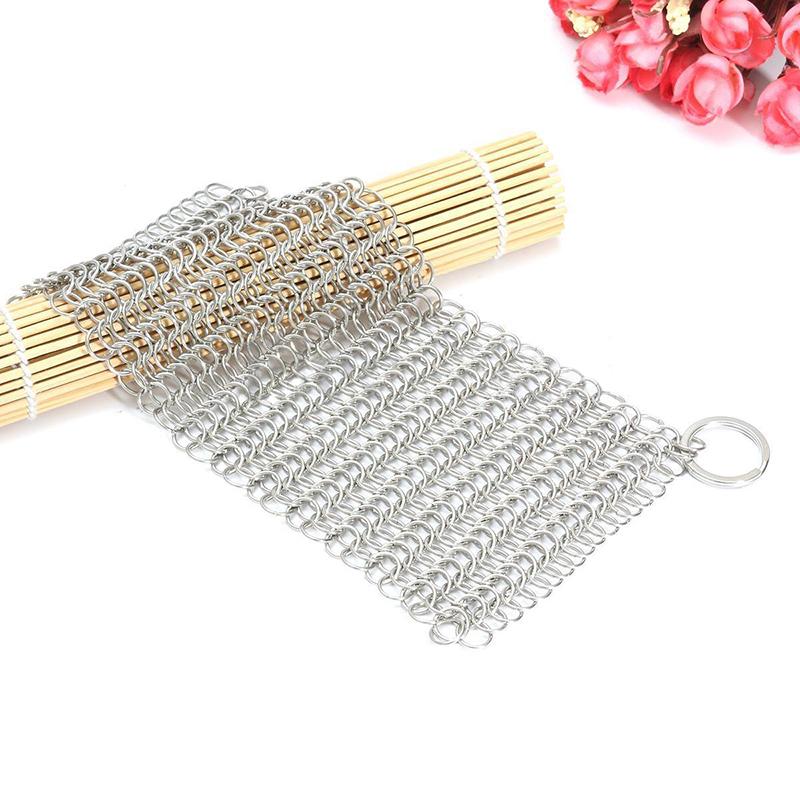 Stainless Steel Chainmail Ring Scrubber Cast Iron Skillet Pot Cleaner New