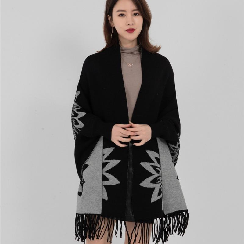 

DIMANAF 2023, зимние свитера больших размеров, осенние женские свитера больших размеров с цветочным принтом «летучая мышь», вязаный свободный кардиган с открытой вышивкой, свитер