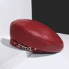 Vintage Women's PU Leather Beret Cap with Chain French Artist Style Warm Beanie Hat Adjustable All-Match Female Ladies Accessory