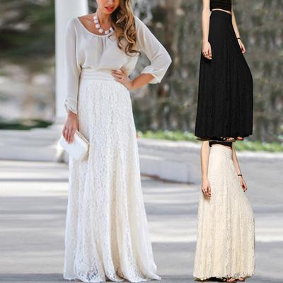 Robe Maxi longue en dentelle pour femmes, jupe complète style Boho plissée, Tulle de plage élégante, S-XL