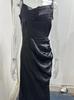 2024 Spring Ruched Satin Slit Spaghetti Strap Gown - European & American Bodycon Dress