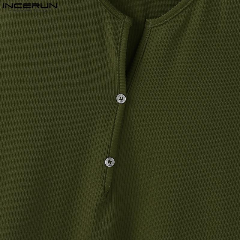 INCERUN Herren Tiefer U-Ausschnitt Ärmellos Knöpfe Rippstrick Figurbetont Lässige Tanktops