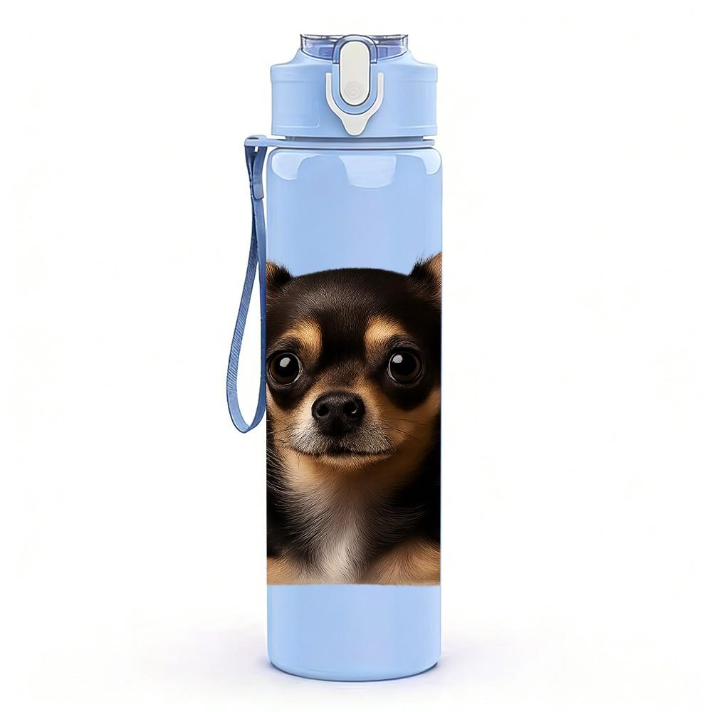 1PC Short Hair Chihuahua Dog 750ml Color Plastic Sports Water Bottle Leakproof Flip Straw Lid Suitable for Sports Office Home Use