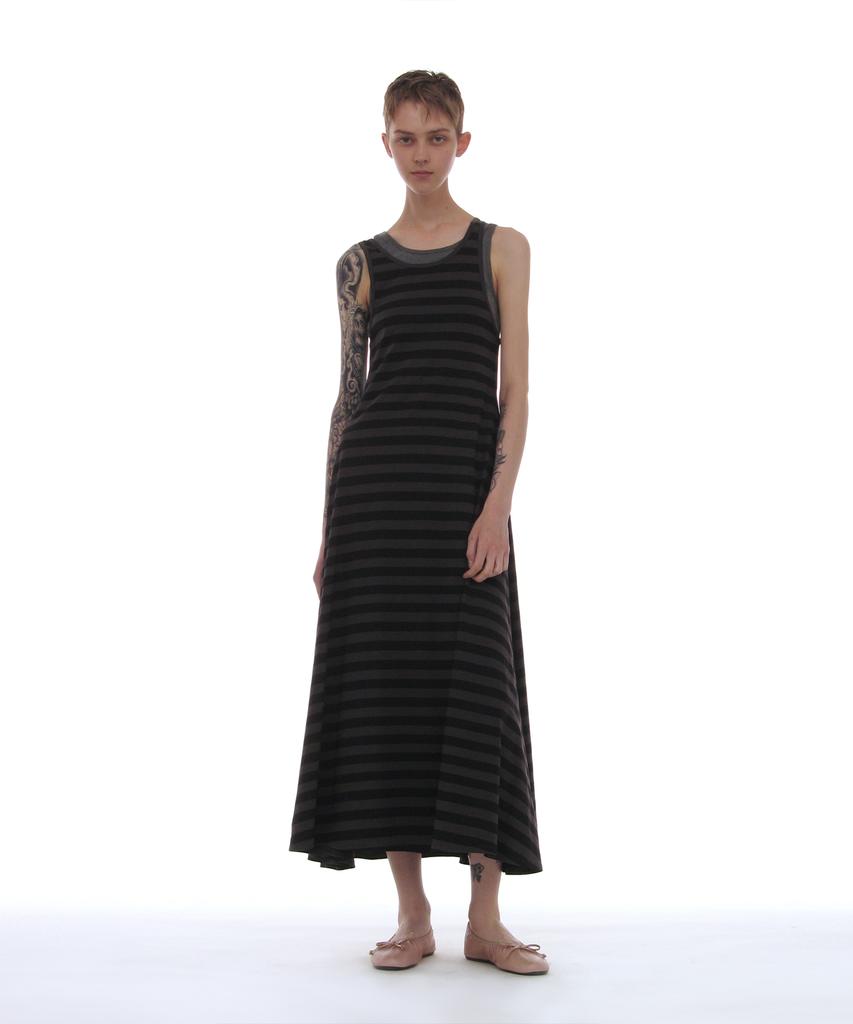 PARTIMENTO WOMEN Pwc Overlay Sleeveless Maxi Dress_Black Stripe