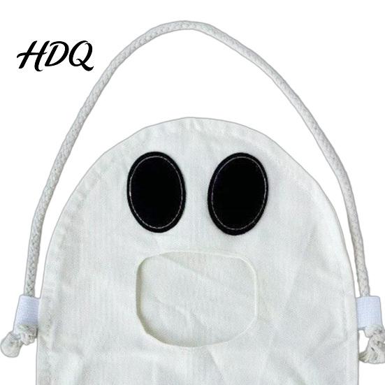 Decorative Holiday Tote Halloween Ghost Candy Bag for Kids Cute Fabric Treat or Trick Multipurpose Toy Storage with Handle Spooky Snack Goodie Bags