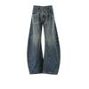 Womens High-Waisted Wide-Leg Denim Pants Vintage Style Loose Fit Straight Cut Fall Winter