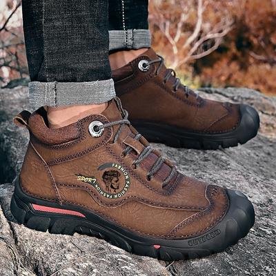 FashionFashionable Men's Leather Outdoor Comfortable Hiking Shoes Autumn and Winter Brand Men's Plus Velvet Lace Up Warm Cotton Shoes