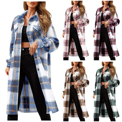 Fashion Women's  Casual Loose Grinding Wool Plush Plaid Long-sleeved Jacket Overcoat