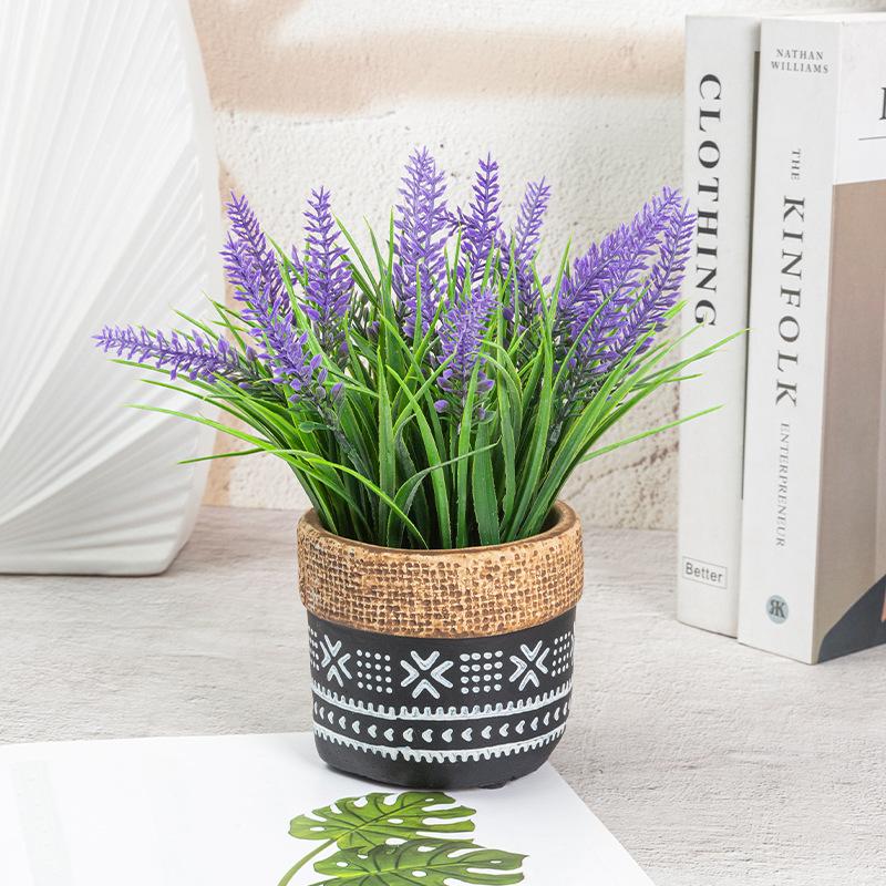 Artificial Plant Potted Plant Simulation Lavender Desktop Office Decoration Ornament Artificial Fake Flower Lavender Decorative Potted Plant