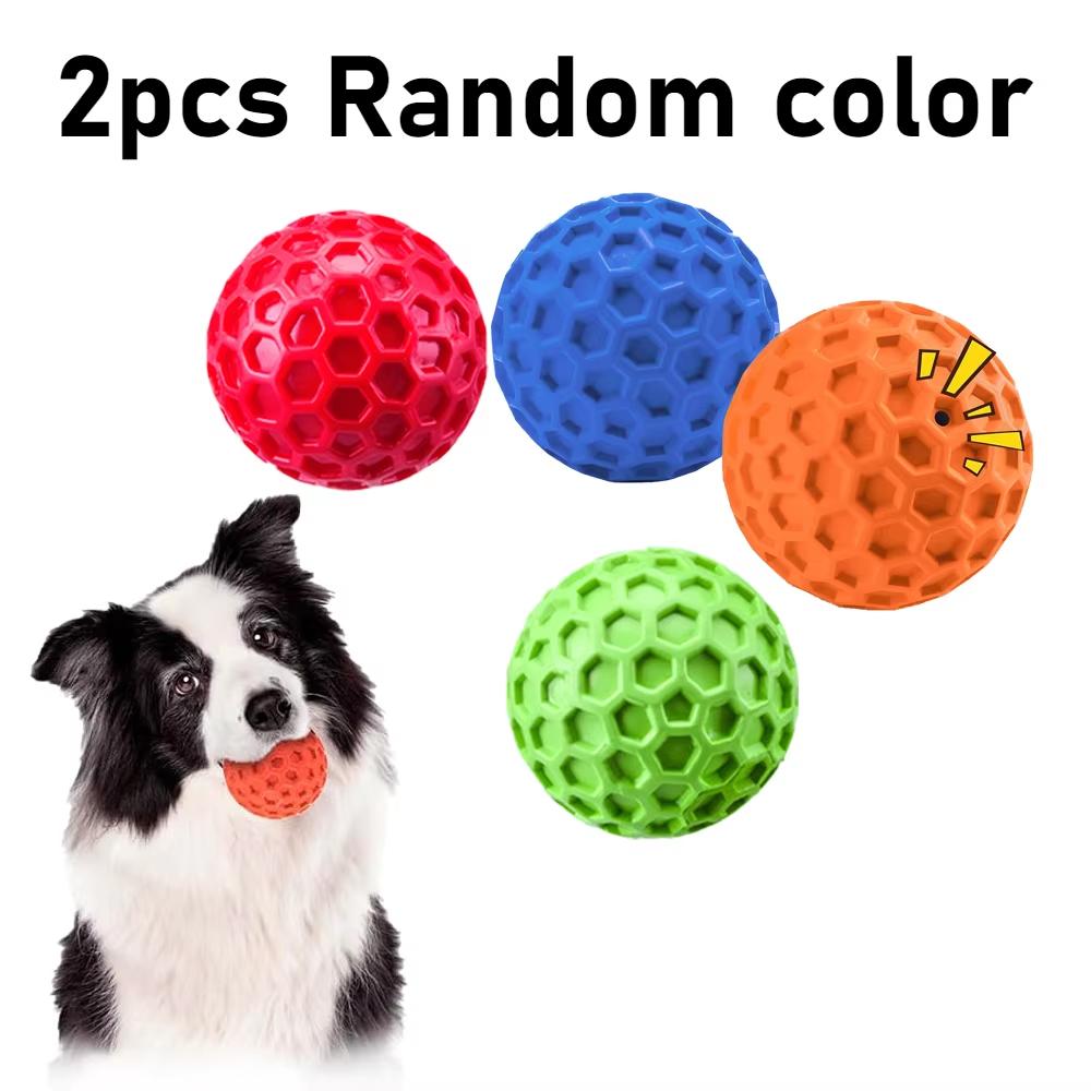 2pcs Indestructible Squeaky Dog Toys, Interactive Dog Balls Natural Rubber Puppy Ball for Dog Chew Toys Random Color