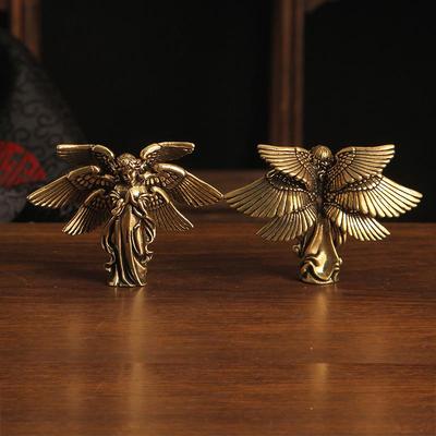 Six-Winged Brass Angel Figurine: Creative Bronze Ornament for Desktop Decoration