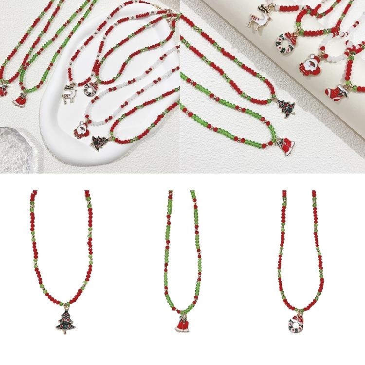 Cartoon Christmas Pendant Necklace Holiday Beaded Necklace Statement Jewelry