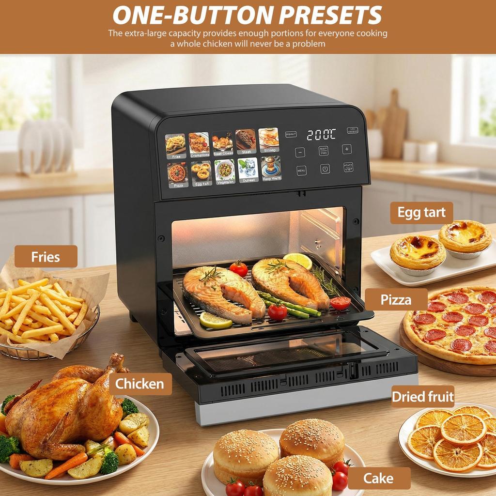 Air Fryer 10L, Large Capacity Oil-Free Air Fryer Oven, 1800W Digital Touchscreen, 8 Preset Cooking Functions, Viewing Window & Interior Light