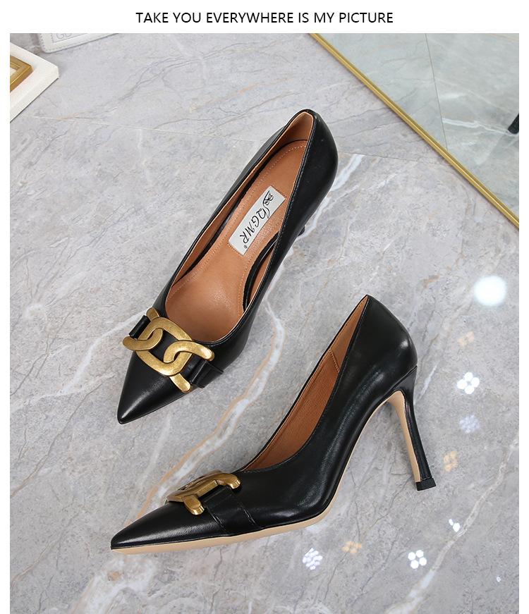 

Нежные женские туфли-лодочки с металлической цепочкой на высоком каблуке, женские туфли-стилеты, большой размер 41, однотонные кожаные свадебные туфли, свадебные туфли, таконы для невесты 4.5