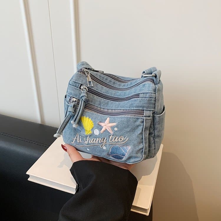 Borsa a tracolla in denim lavato casual
