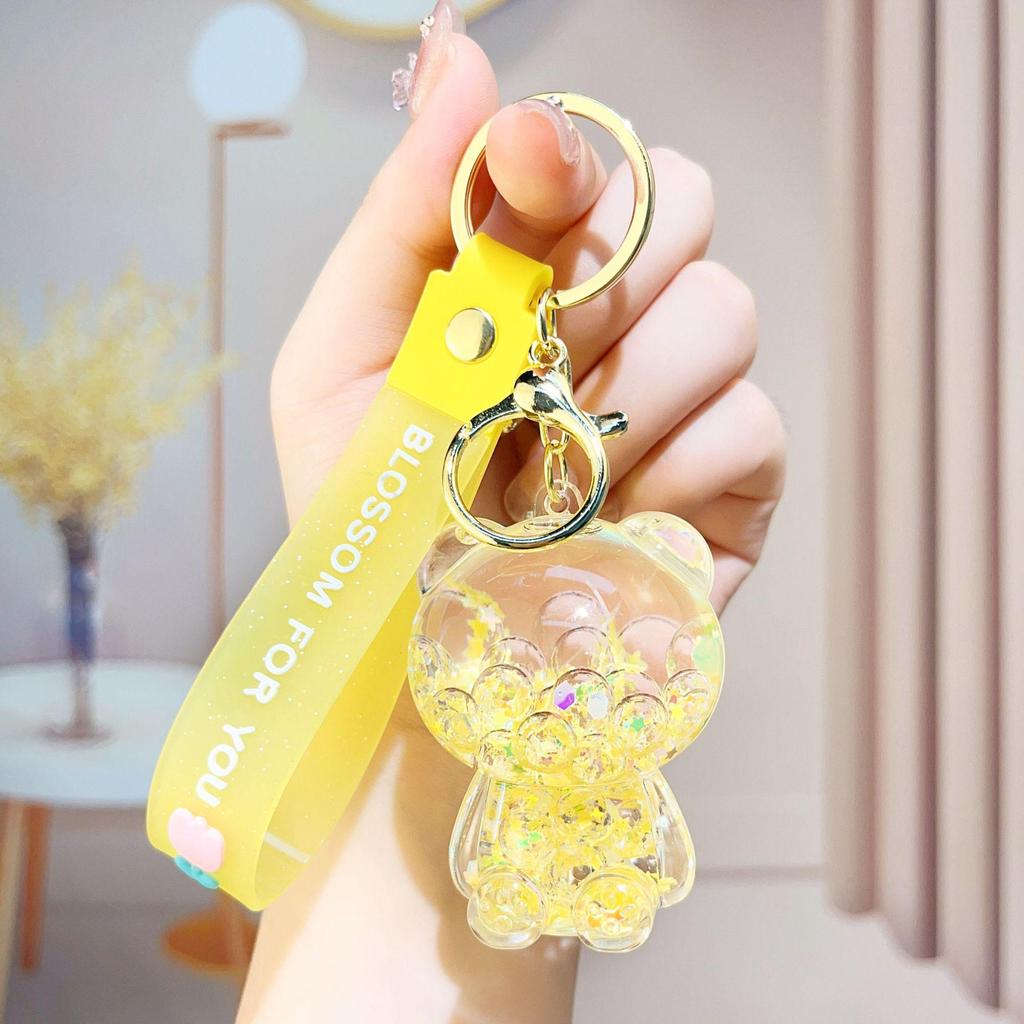 Creative Candy Bear Oil-Filled Keychain with Flowing Sand Pendant