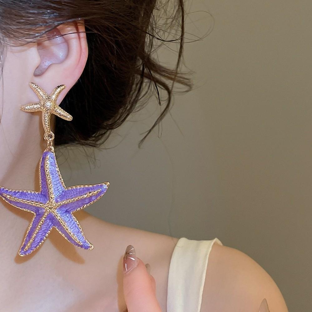 Bohemia Style Starfish Metal Stud Earrings Ear Pendant Ocean Theme Starfish Dangle Earrings Star Iron Material