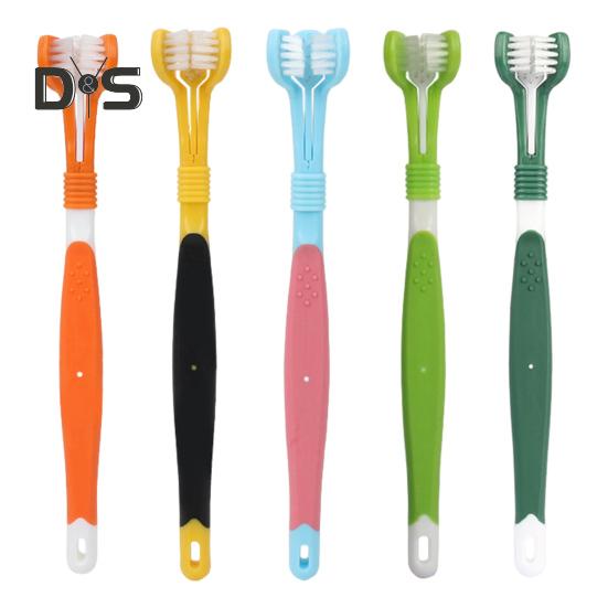 3-seitige Haustierzahnbürste zur Entfernung von Mundgeruch und Zahnstein, Hundezahnbürste, Katzenzahnpflege, Mundreinigungsbürste für Hunde und Katzen