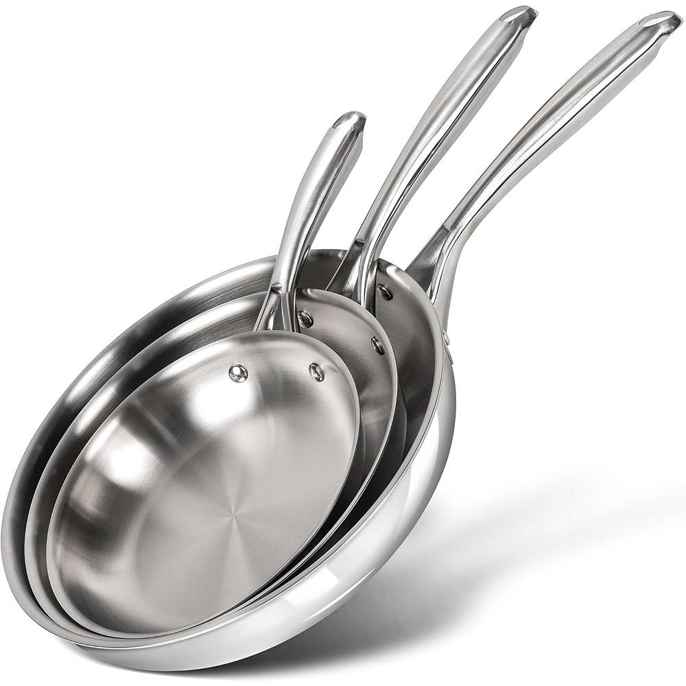 

LMETJMA 3 Pcs Frying Pans 8 9.5 11 Stainless Steel Frying Pans Set Triply Base Cooking Pans Large Skillets Chef Chef s Pan белый