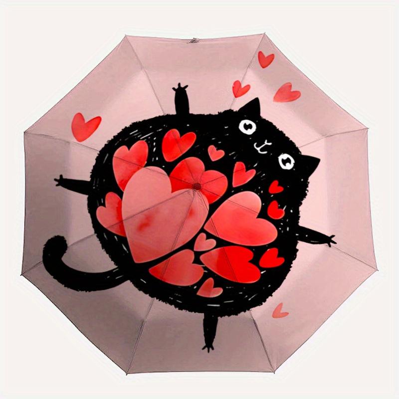 

1pc Love Heart Automatic Open/close Folding Compact Umbrella, 8-Rib Sturdy Canopy, Lightweight Portable, Everyday Use, Gift, Outdoor Umbrella, Travel