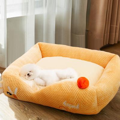Orange Cartoon Lazy Sleeping Nest Open Type Small Dog Kennel Cat Nest Autumn and Winter Thick Warm Pet Supplies