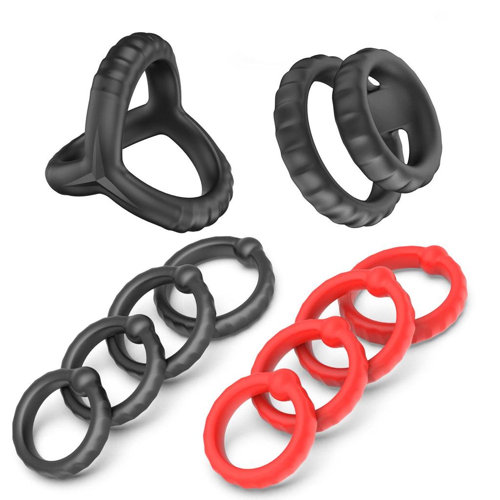 SAMEYO 10-Piece Silicone Male Chastity and Anti-Ejaculation Trainer Ring Set