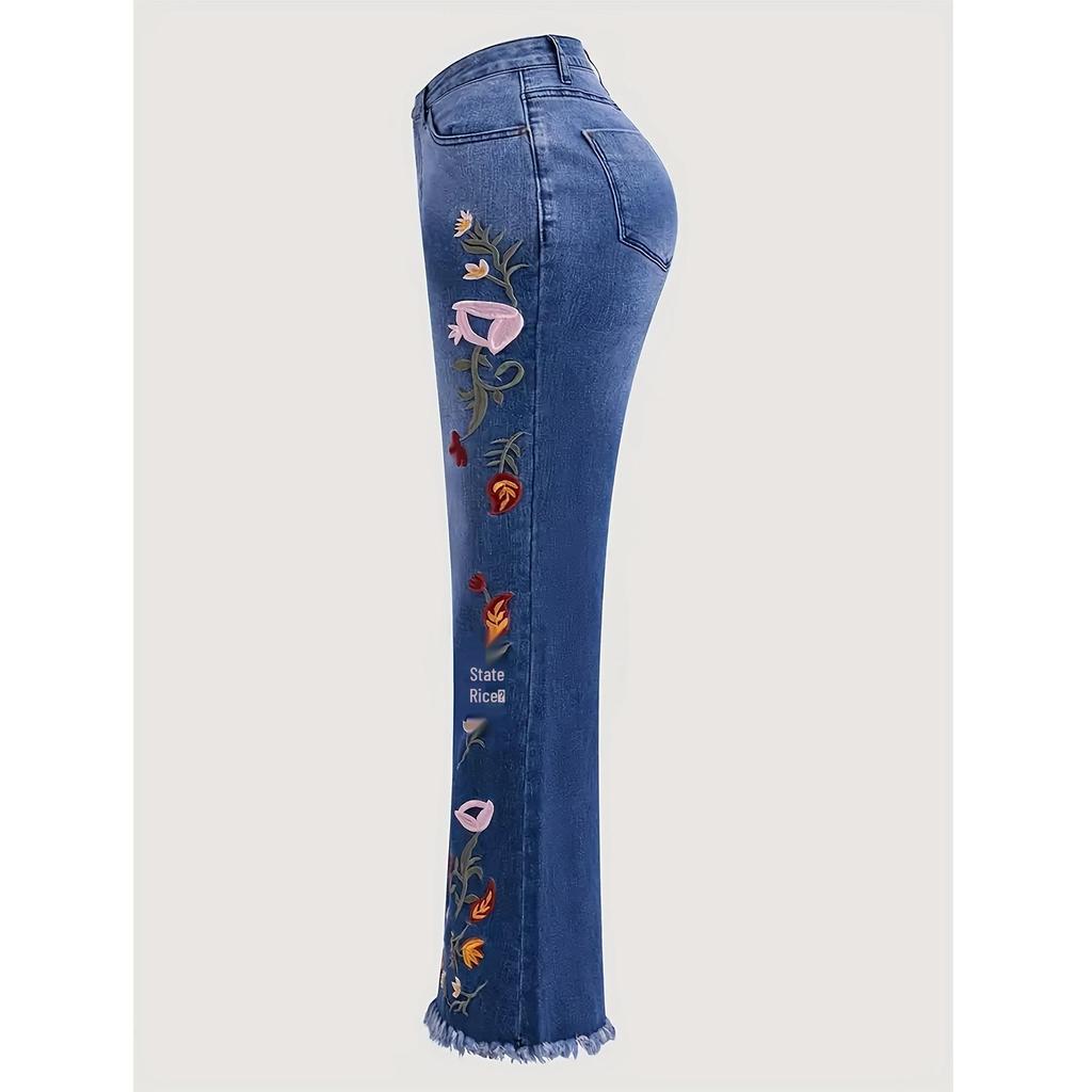 Women's Plus Size Stretch Micro Flare Embroidery Denim Jeans