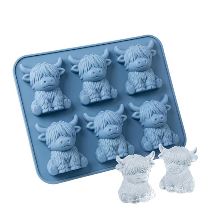 Highland Cow Silicone Mould 6 Compartments Animal-Shaped Ice Tray for Diy Fondant Cake Chocolate Mold Ice Cube Cake Mould Baking