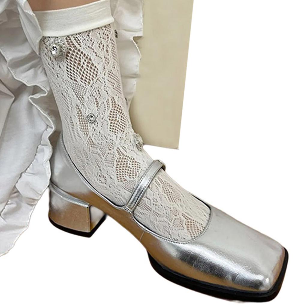 Sweet Crystal Crew Socks Sheer Summer Meshes Socks Princesses Ankle Dress Socks
