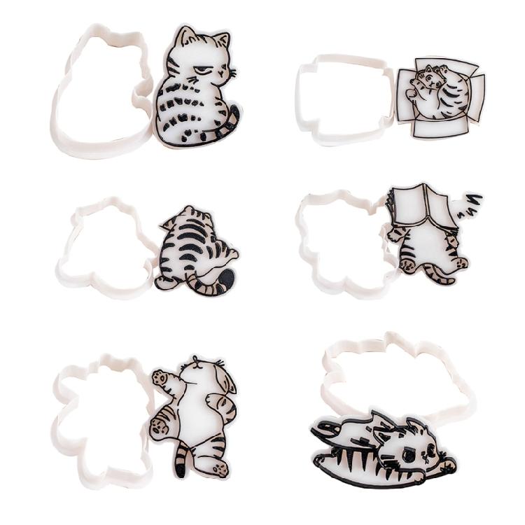 6pcs Sturdy Cartoon Cats Stamp Cats Cookie Cutters Set with Cute Designs for Baking Fun and Creative Kitchen Projects 1