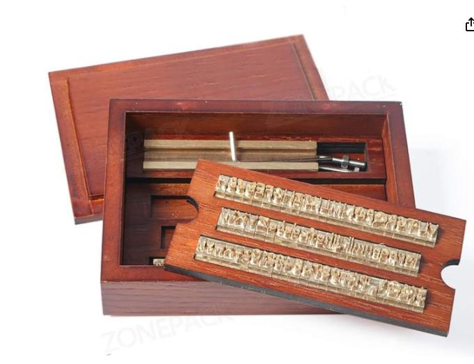 ZONESUN Brass Letter 6mm Hot Foil Stamping Letters Mold Set with Wood Box Time New Roman