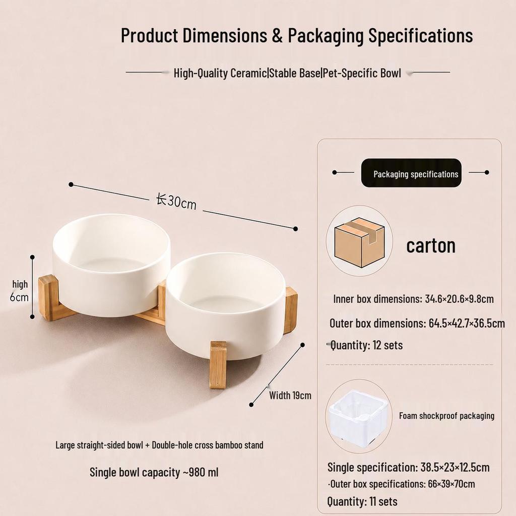 Non-Tip Ceramic Cat & Dog Bowl Set - Easy To Clean, Two-in-One Design