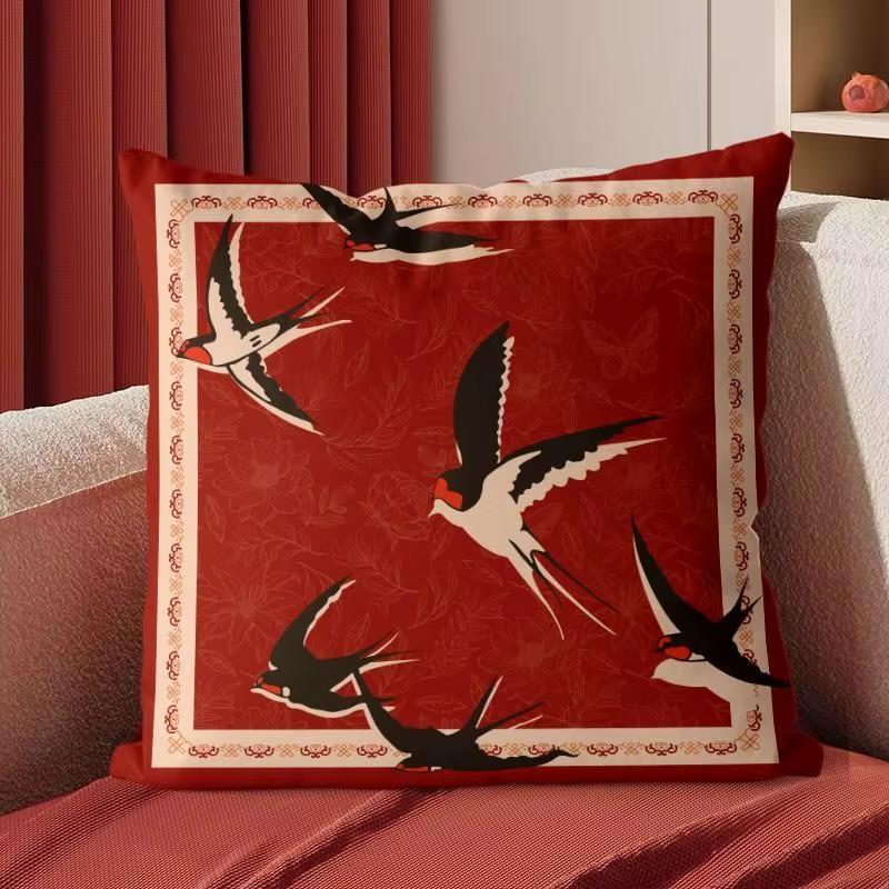 Chinese Style Floral & Bird Design Pattern Printed Pillowcase Cover Home Living Room Sofa Cushion Cover Children Room Decoration