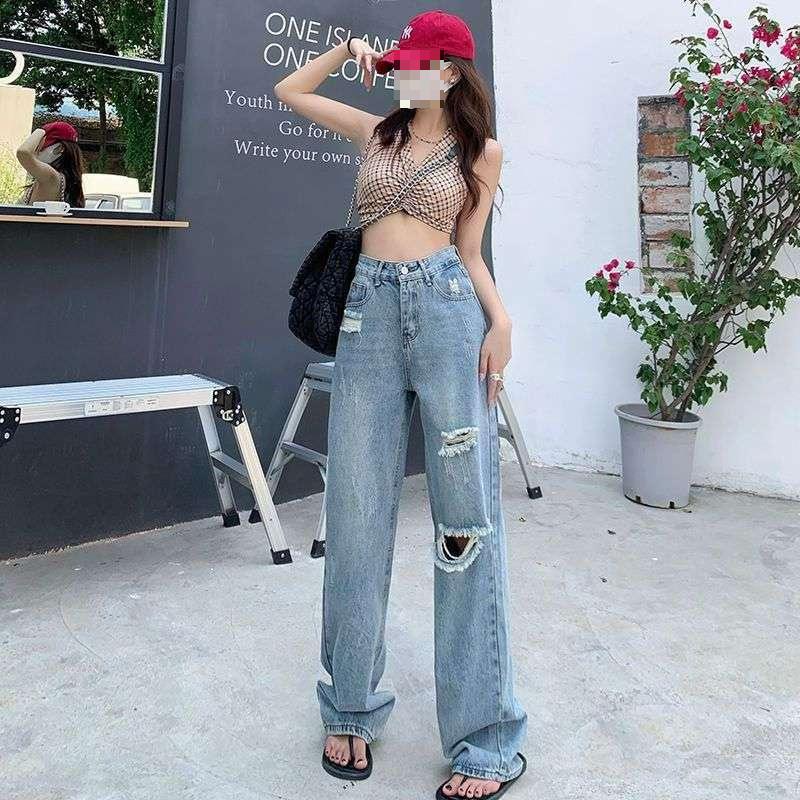 Women s High-Waisted Wide-Leg Floor-Length Jeans L