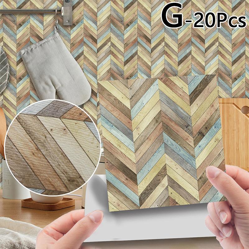 20ks Tapeta 10*10cm Dřevo zrnitá PVC Samolepicí samolepka na zeď Vodotěsná domácí dekorace